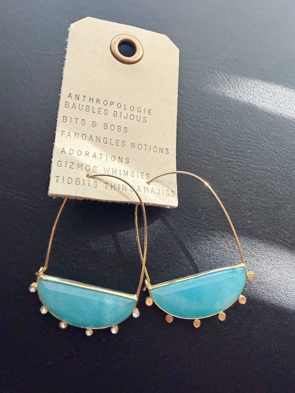 Anthropologie Aqua Stone Half Moon Hoop Earrings NWT